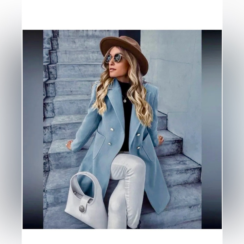 SHEIN Light Blue Double-Breasted Coat - Picture 2 of 6